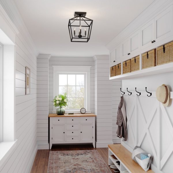 Pontrade | Millennium Lighting Four Light Semi Flush Mount Ceiling Light (Available in Matte Black, Modern Gold, Satin Nickel)