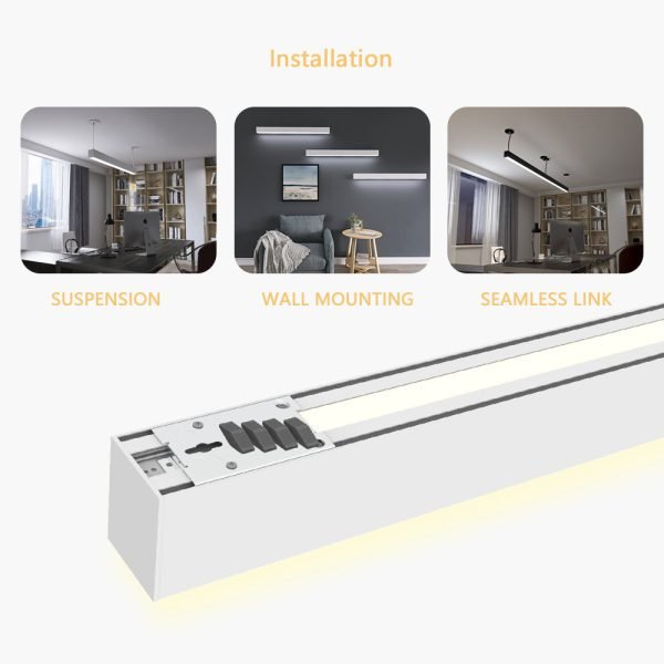 Pontrade | 8 FT LED Direct/Indirect Suspended Linear Fixture, 13800 Lumens, Wattage and CCT Selectable, 120-277V, Black, White or Silver Finish