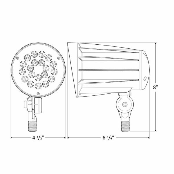 Pontrade | LED Bullet Flood Light, 42 Watt, 5200 Lumens, 3000K or 5000K, Knuckle Mount, 120-277V