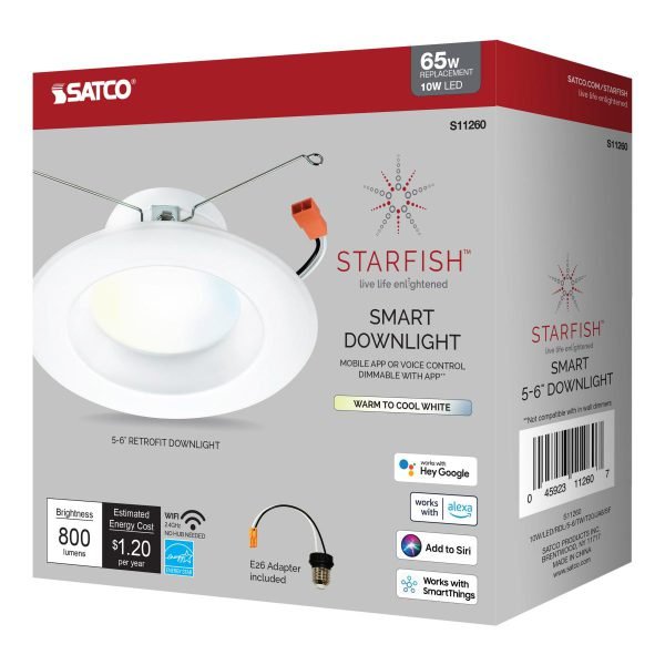 Pontrade | 5-6 Inch LED Recessed Downlight, 10W, 800 Lumens, Tunable White, Starfish IOT, 120V