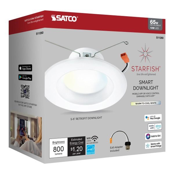 Pontrade | 5-6 Inch LED Recessed Downlight, 10W, 800 Lumens, Tunable White, Starfish IOT, 120V