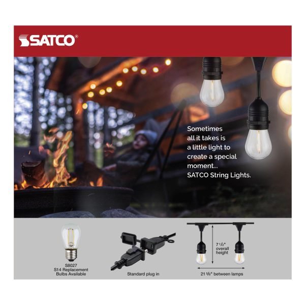 Pontrade | 60FT Commercial LED String Light, Includes 24-S14 bulbs, 2200K, 120 Volts