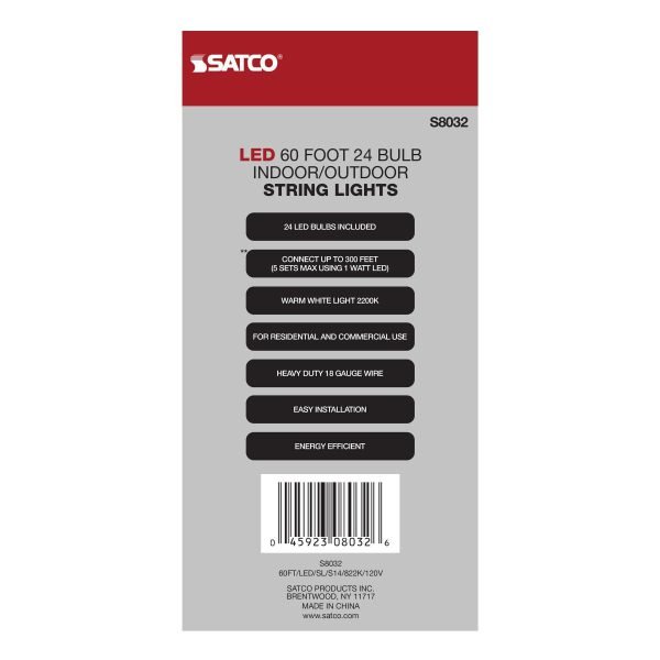 Pontrade | 60FT Commercial LED String Light, Includes 24-S14 bulbs, 2200K, 120 Volts