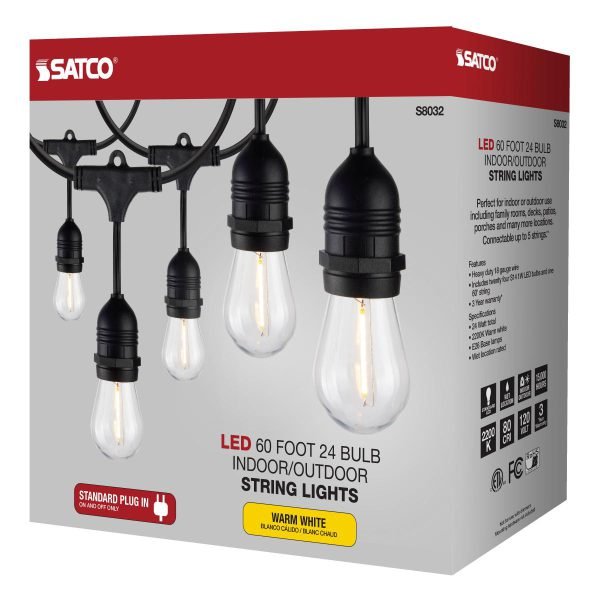 Pontrade | 60FT Commercial LED String Light, Includes 24-S14 bulbs, 2200K, 120 Volts