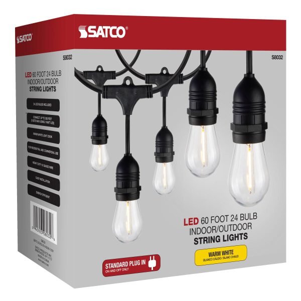 Pontrade | 60FT Commercial LED String Light, Includes 24-S14 bulbs, 2200K, 120 Volts