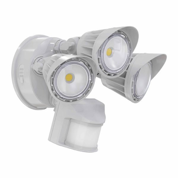 Pontrade | 3 Head LED Security Light, 2800 Lumens, 30 watt, 120V, CCT Selectable, Bronze or White Finish, With PIR Sensor
